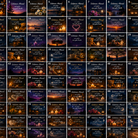 100 wunderschöne Schönen Abend und später eine gute Nacht Bilder mit romantischen Abendgrüßen, Kerzen, Mond, Blumen und liebevollen Nachtwünschen.