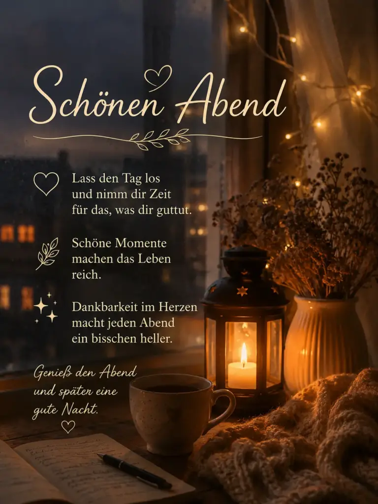 Gemütliche Schönen Abend Sprüche mit Kerzenlicht am Fenster