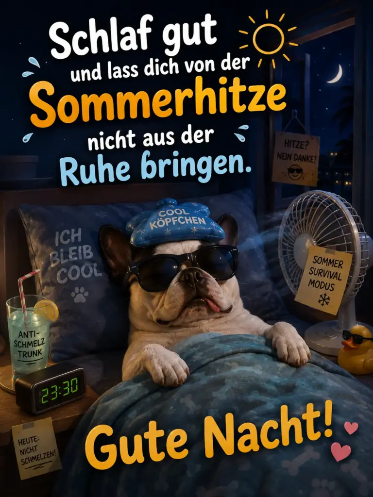 Gute Nacht Hitze – Lustige Grüße mit Hund für Sommernächte