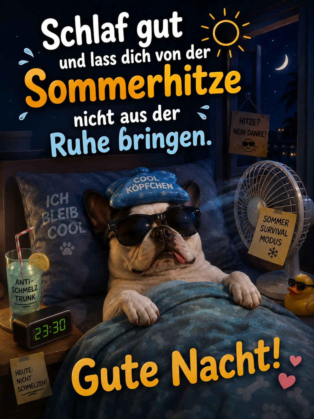 Gute Nacht Hitze – Lustige Grüße mit Hund für Sommernächte