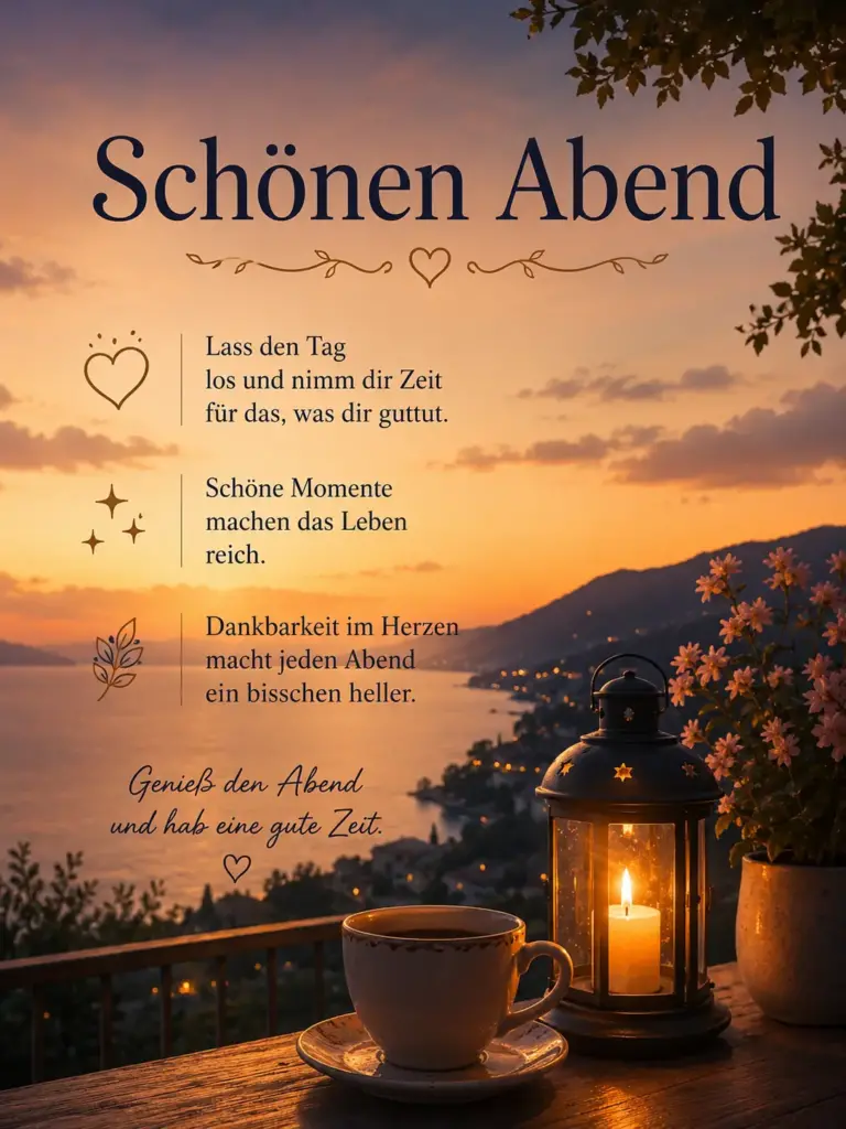 Schönen Abend Grüße mit Meerblick bei Sonnenuntergang