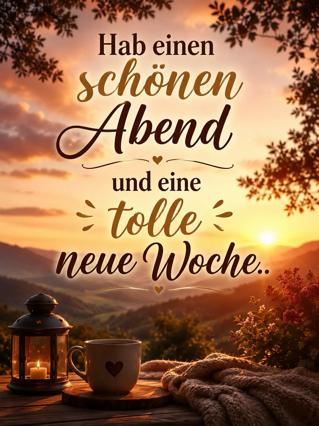 Schönen Abend und eine tolle neue Woche Bilder mit Kaffee