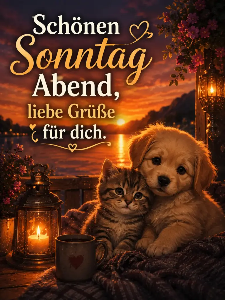 Schönen Sonntag Abend und liebe Grüße Bilder mit Hund und Katze
