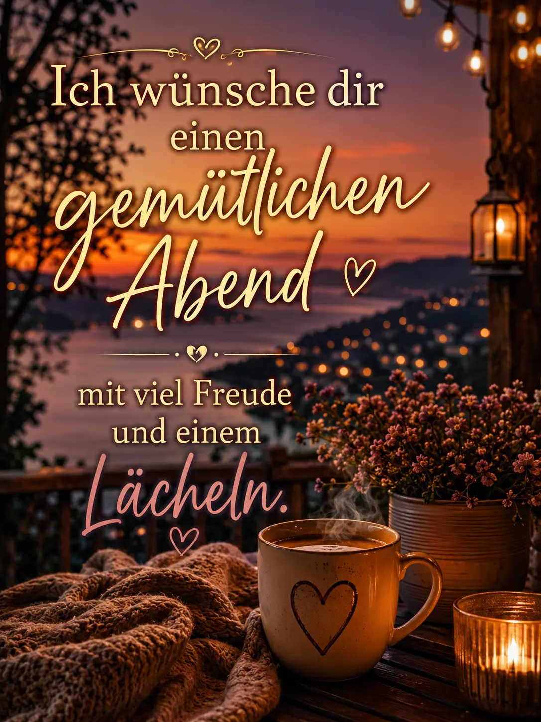 Schönen entspannten Abend Bilder – Gemütlicher Abendgruß mit Kaffee am Meer