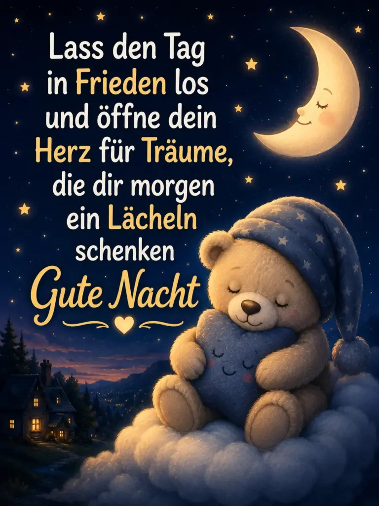 Erholsamen Schlaf Gute Nacht Bilder – Kleiner Teddybär auf einer Wolke