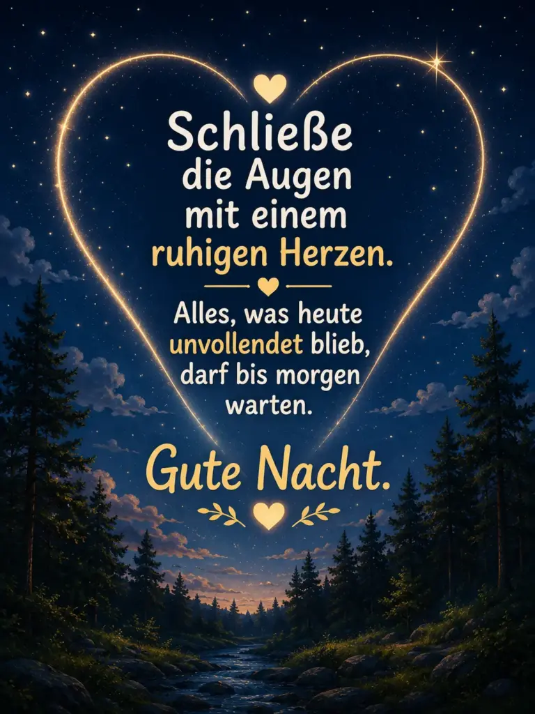 Erholsamen Schlaf Gute Nacht Bilder – Sternenherz über dem Waldfluss