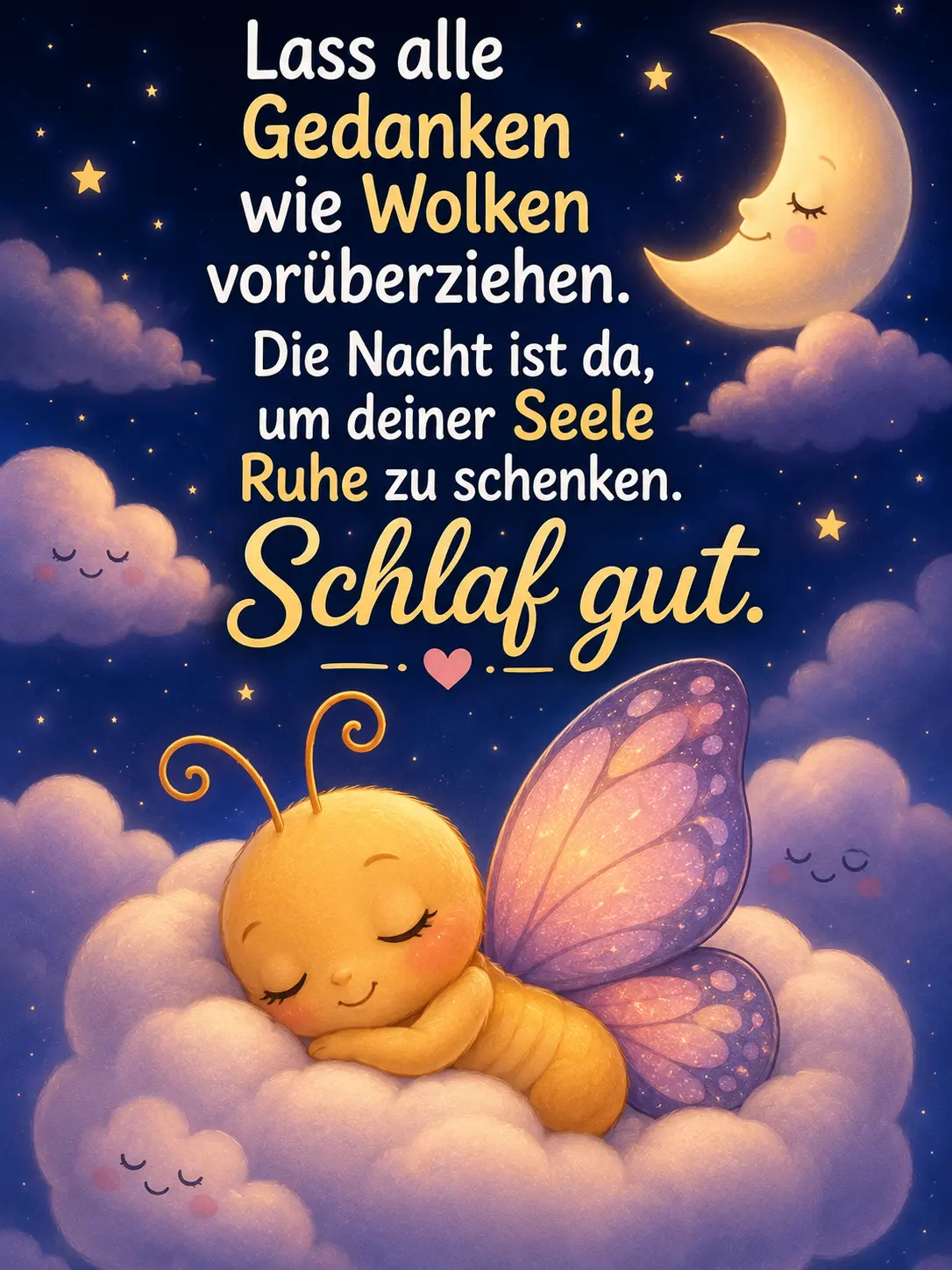 Erholsamen Schlaf Gute Nacht Bilder – Süßer Schmetterling auf rosa Wolken