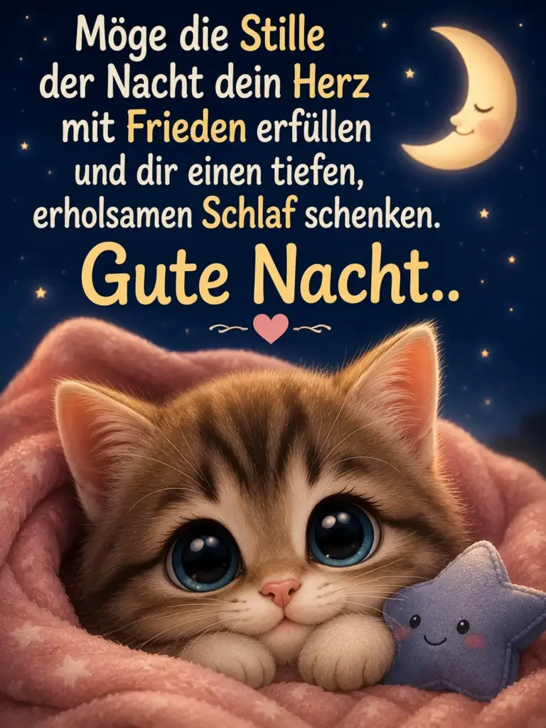 Erholsamen Schlaf Gute Nacht Bilder – Süßes Kätzchen in rosa Decke