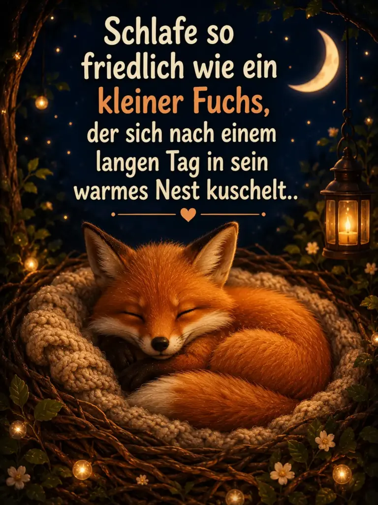 Erholsamen Schlaf Gute Nacht – Kleiner Fuchs im warmen Nest