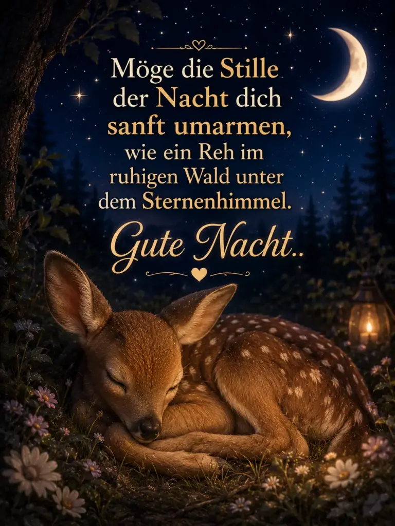 Erholsamen Schlaf Gute Nacht – Kleines Rehkitz im schlafenden Wald