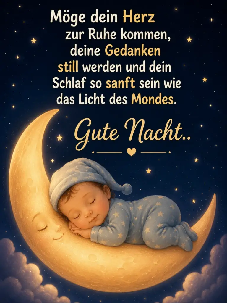 Erholsamen Schlaf Gute Nacht – Schlafendes Baby auf dem Mond