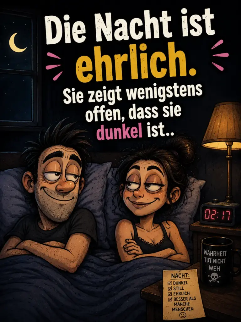 Freche verrückte witzige Gute Nacht Bilder – Ehrliche Nacht mit müdem Paar