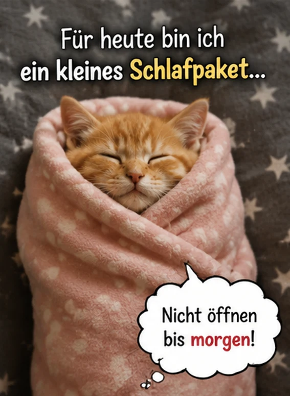 Für heute bin ich ein kleines Schlafpaket Bilder Grüße
