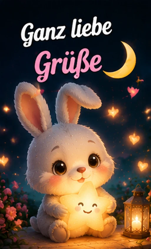 Ganz liebe Grüße Bilder mit süßem Hasen und Stern