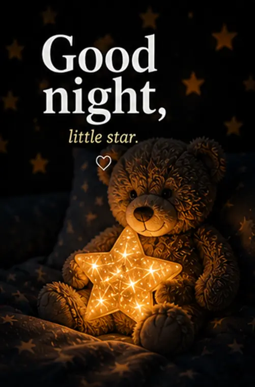 Good Night Bilder Modern und ein kuscheliger Teddybär im Sternenlicht