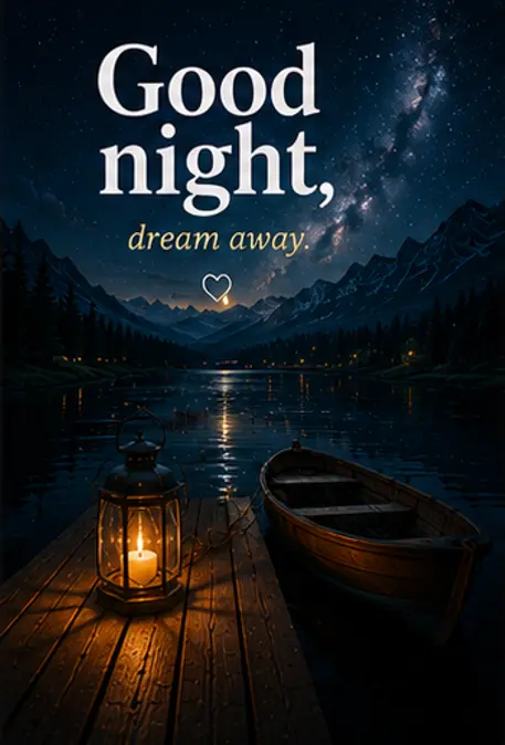 Good Night Bilder und ein Boot am Steg unter der Milchstraße