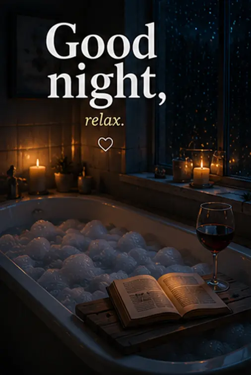 Good Night Bilder und ein entspannendes Schaumbad bei Nacht