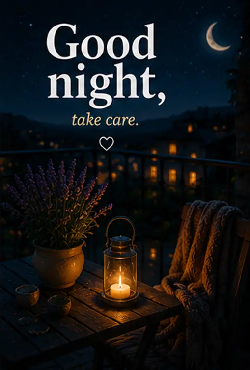 Good Night Bilder und ein gemütlicher Balkon bei Nacht