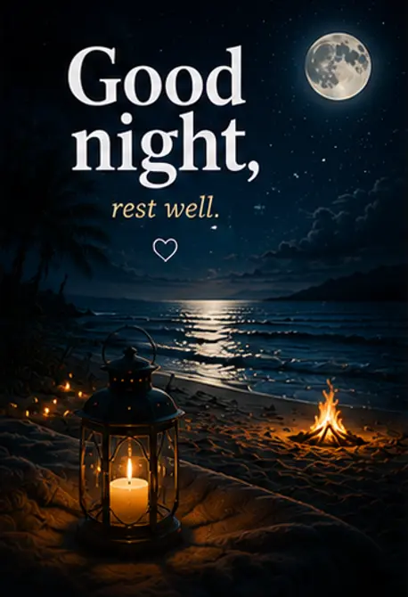 Good Night Bilder und eine leuchtende Laterne am Strand bei Vollmond