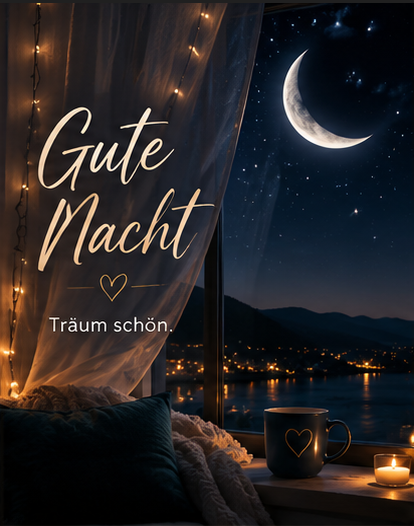 Gute Nacht Bilder Modern und ein gemütlicher Fensterplatz mit Blick auf den Mond