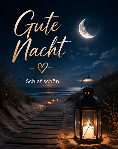 Gute Nacht Bilder Modern und ein gemütlicher Holzweg zum nächtlichen Strand