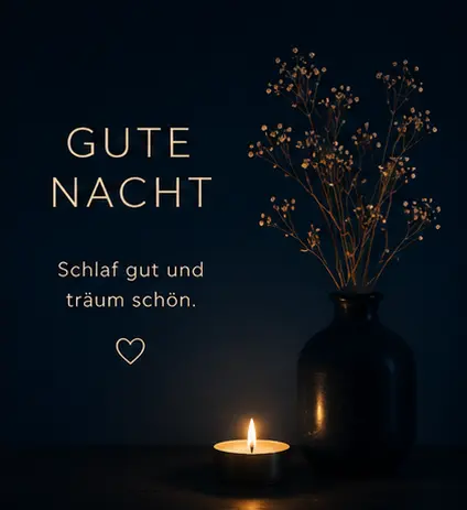 Gute Nacht Bilder Modern und eine stilvolle Vase mit Trockenblumen bei Kerzenschein
