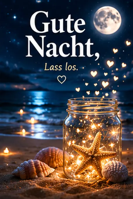 Gute Nacht Bilder Neu und ein leuchtendes Glas mit Seestern am Strand