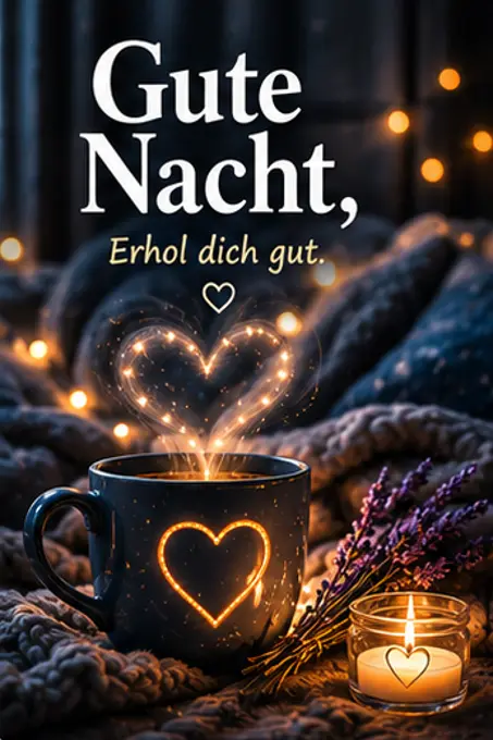 Gute Nacht Bilder Neu und eine Tasse mit leuchtendem Herz und Lavendel