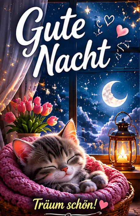 Gute Nacht Bilder Neu und eine schlafende Katze am Fenster bei Mondschein