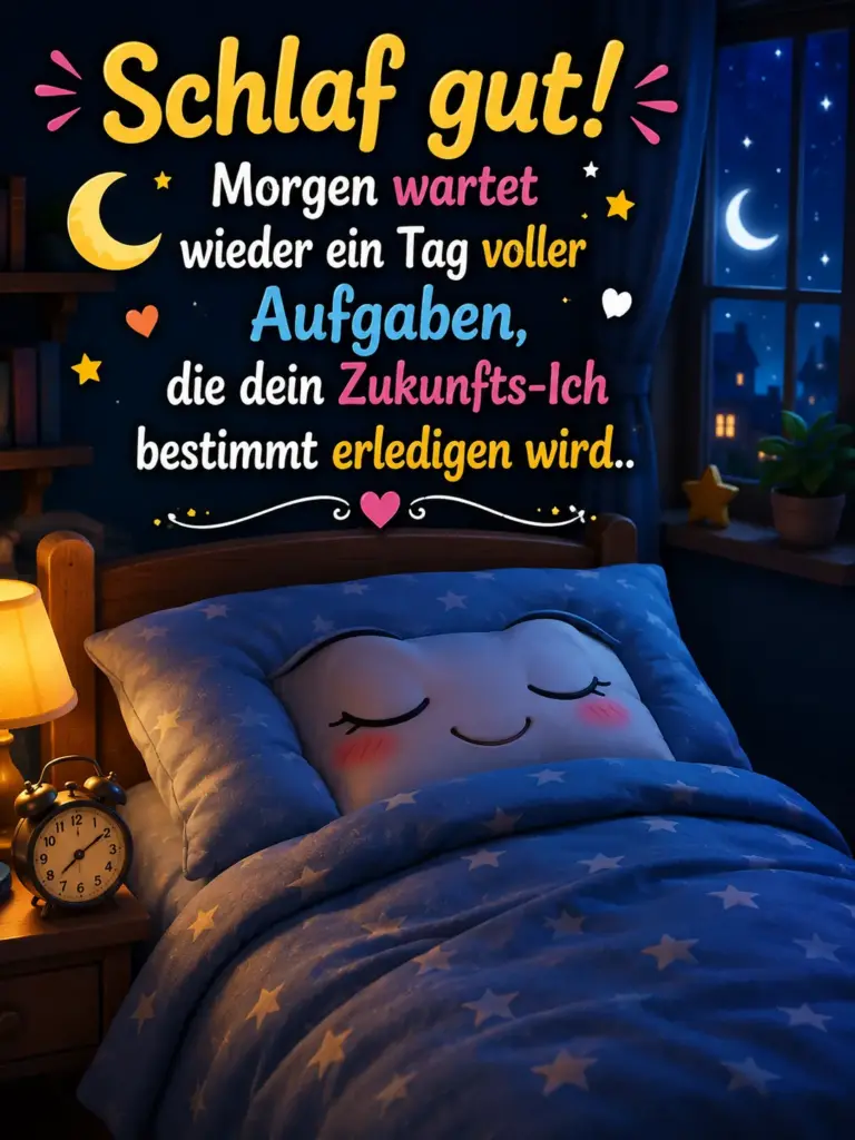 Gute Nacht Bilder kostenlos – Lebendiges Kissen im Bett