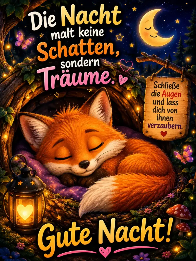 Gute Nacht Bilder kostenlos – Schlafender kleine Fuchs im Wald