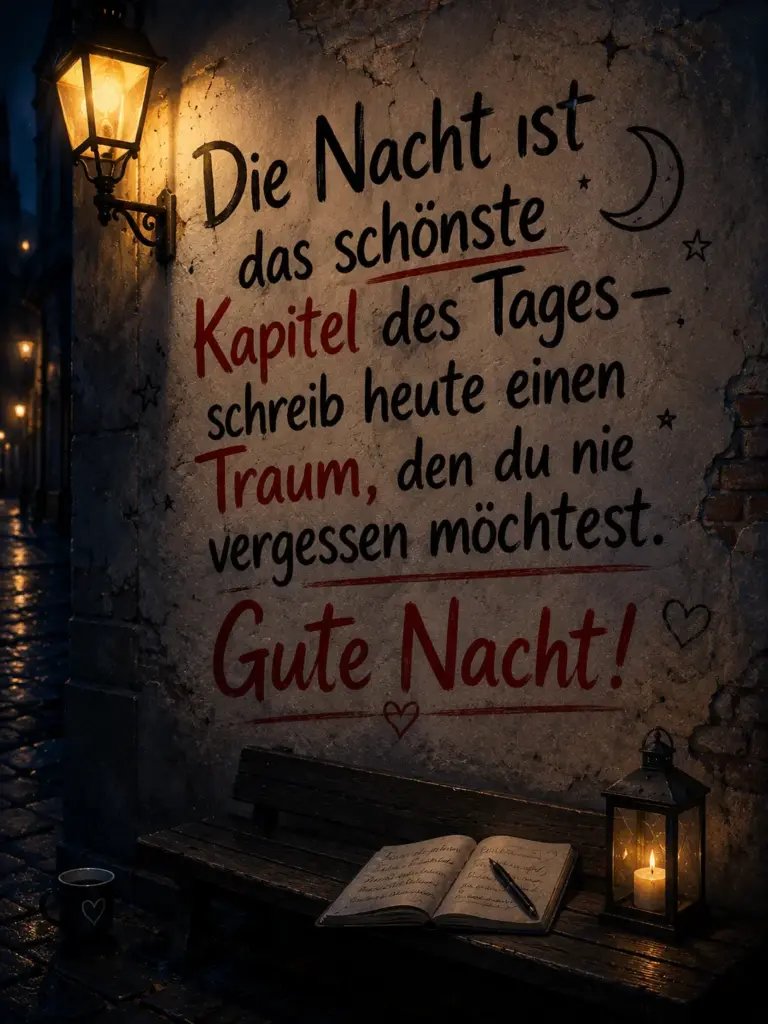 Gute Nacht Bilder neu kostenlos – Poetische Schrift an einer alten Wand