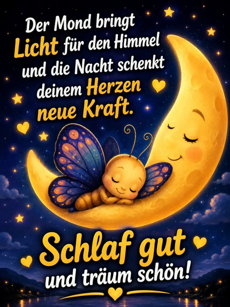 Gute Nacht Bilder neu kostenlos – Schmetterling auf dem Mond