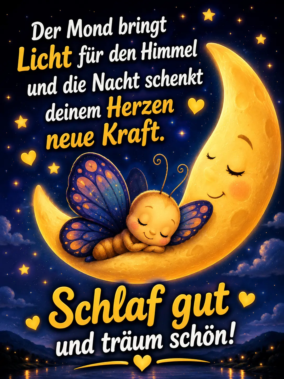 Gute Nacht Bilder neu kostenlos – Schmetterling auf dem Mond