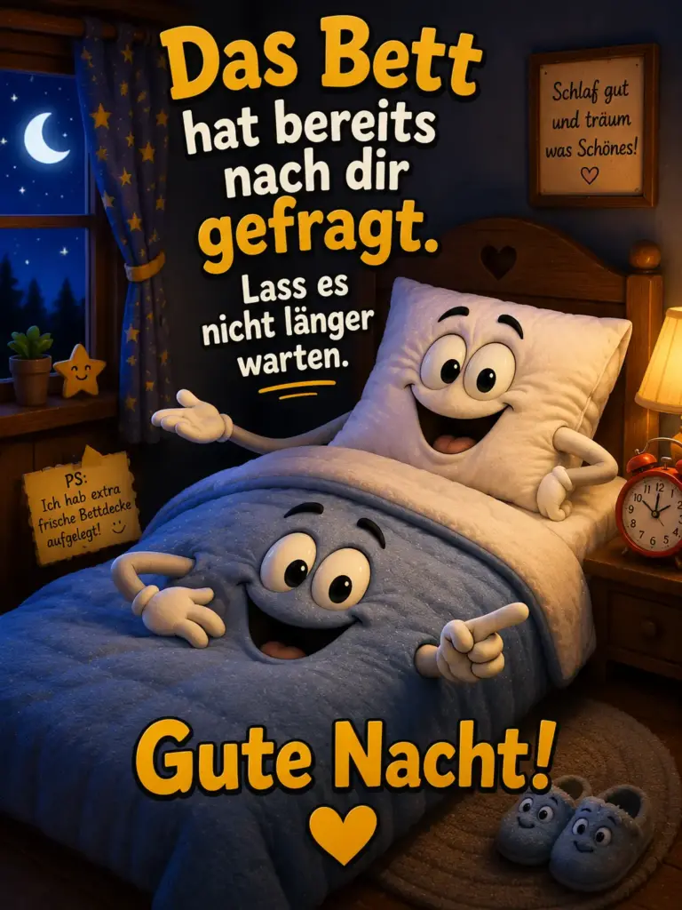 Gute Nacht Bilder neu – Lustiges lebendiges Bett