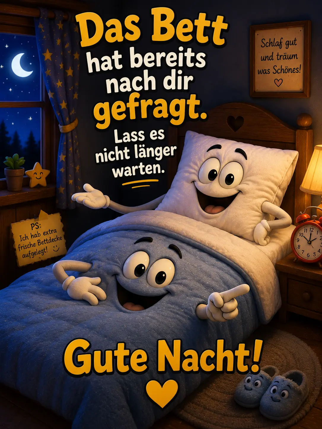 Gute Nacht Bilder neu – Lustiges lebendiges Bett