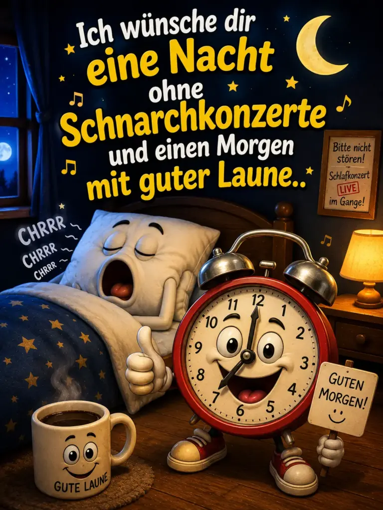 Gute Nacht Bilder neu – Lustiges schnarchendes Kissen