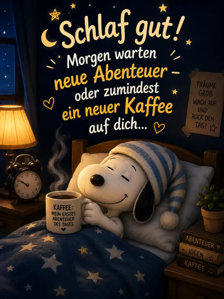 Gute Nacht Bilder neu – Schlafender Hund mit Kaffee