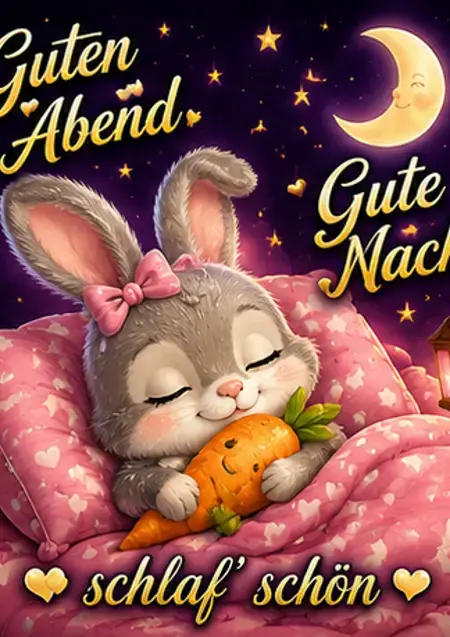 gute nacht gute nacht guten abend hase im bett mit karotte und