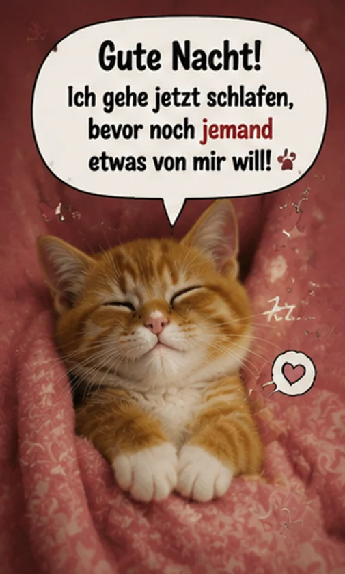 Gute Nacht Ich gehe jetzt schlafen bevor noch jemand etwas von mir will Bilder Grüße