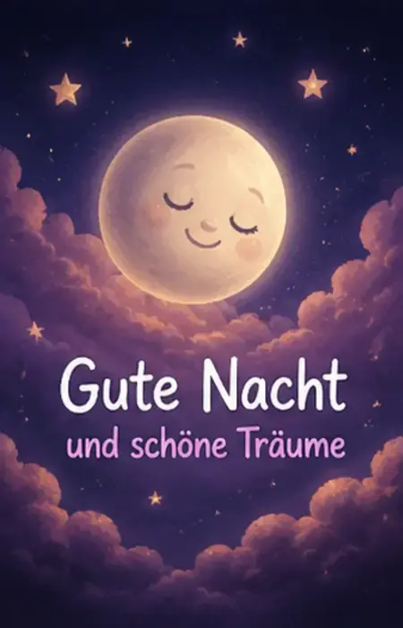 gute nacht und schoene traeume bilder kostenlos mit einem laechelnden vollmond in den wolken