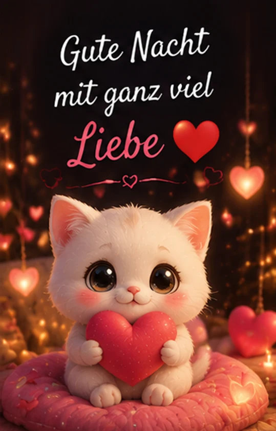 Gute Nacht mit ganz viel Liebe Bilder mit süßer Katze