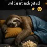 Gute Nacht Bilder Neu Amüsante Abendkarte für neue Gute Nacht Bilder mit einem lächelnden Faultier, das zugedeckt auf einer Couch schläft.