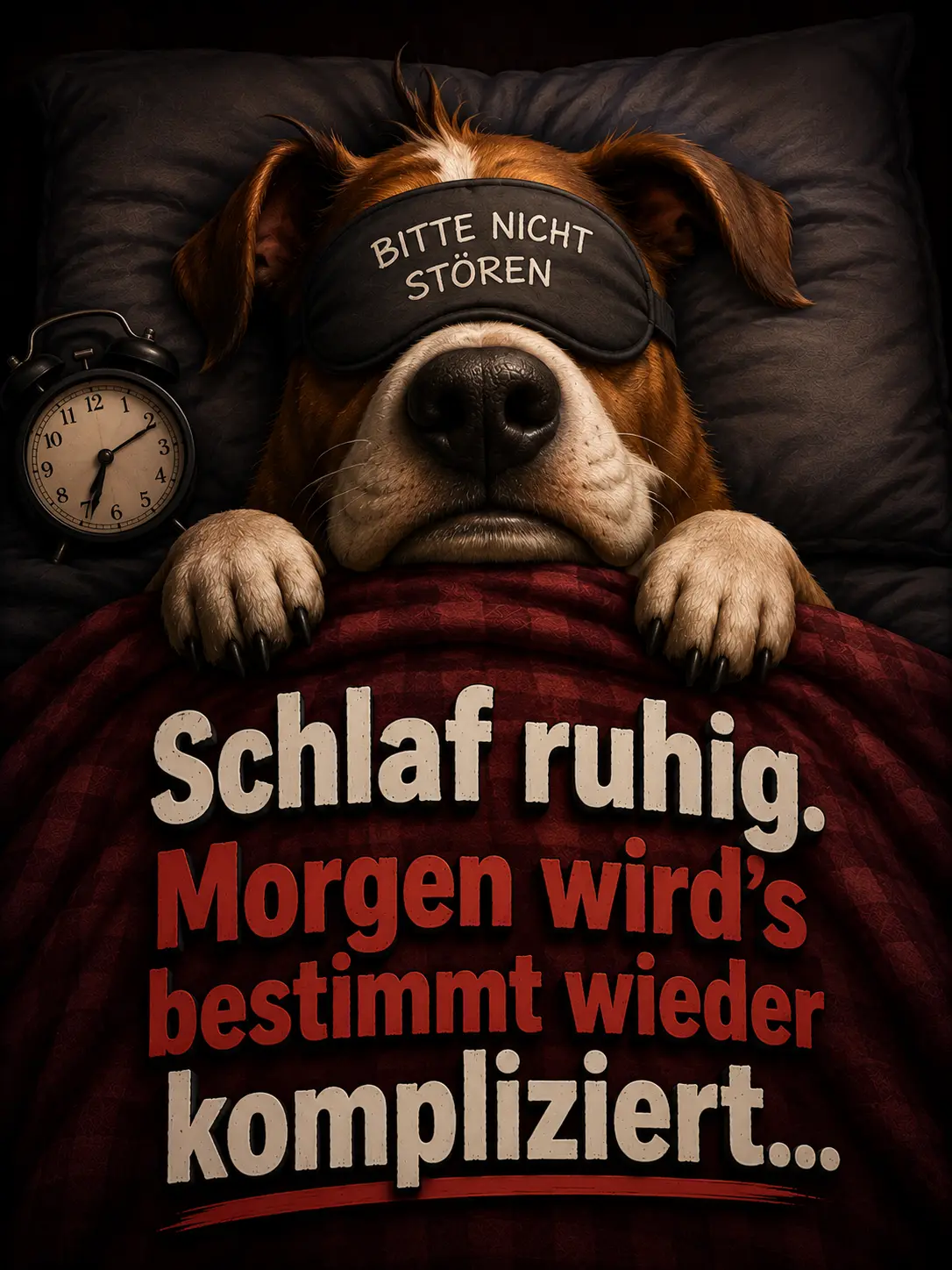 Liebe Grüße lustig Schönen Abend und Gute Nacht Bilder – Hund mit Schlafmaske