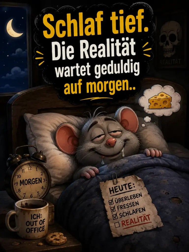 Liebe Grüße lustig Schönen Abend und Gute Nacht Bilder – Schlafende Maus träumt von Käse