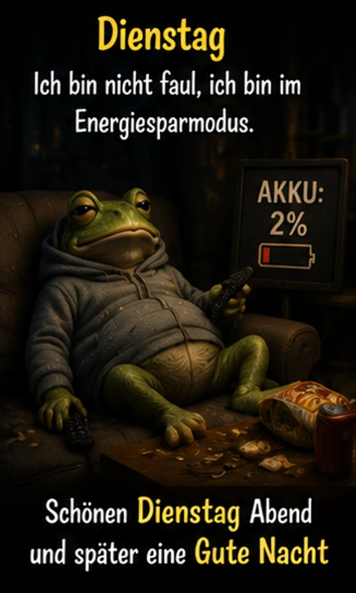 Lustige Dienstag Bilder mit Frosch im Energiesparmodus