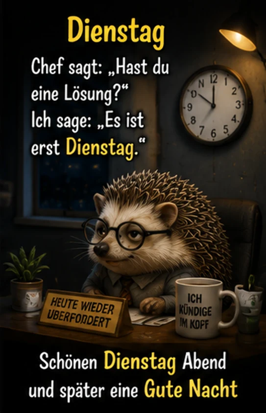 Lustige Dienstag Bilder mit Igel im Büro