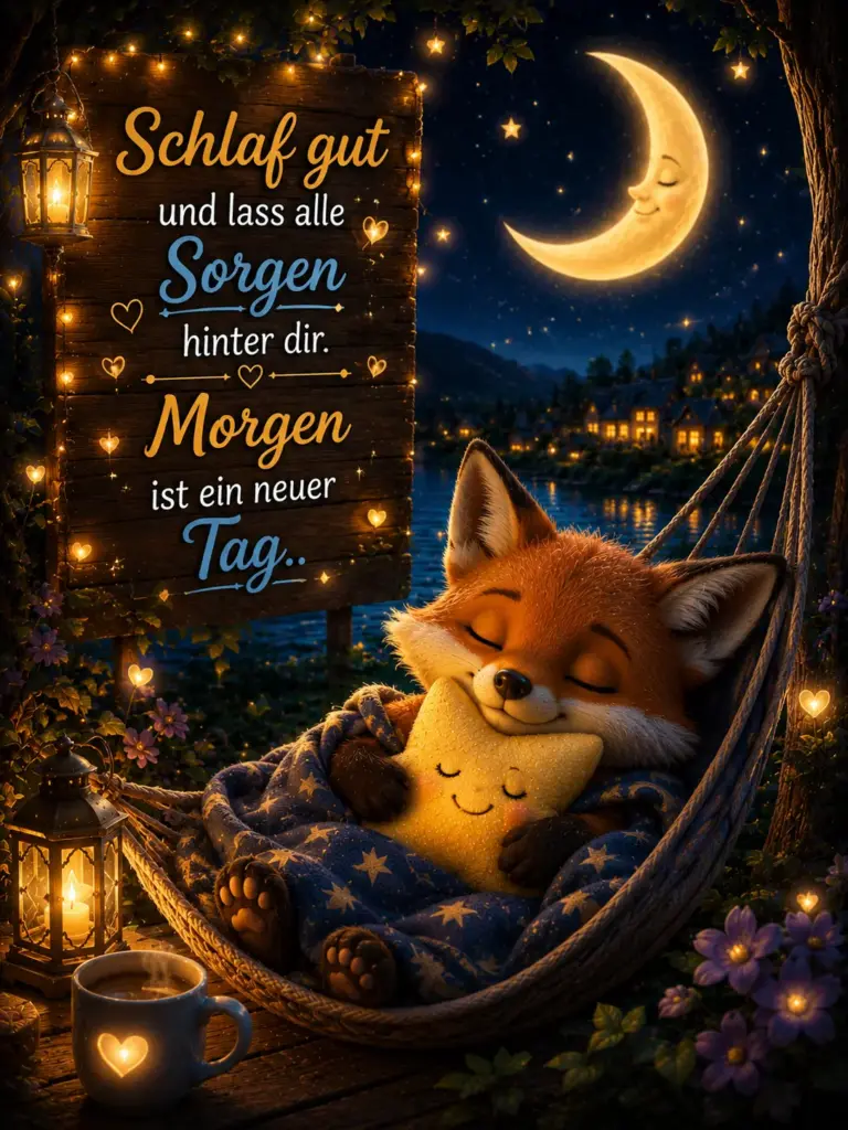 Nachtgrüße – Schlaf gut und lass alle Sorgen hinter dir mit Fuchs