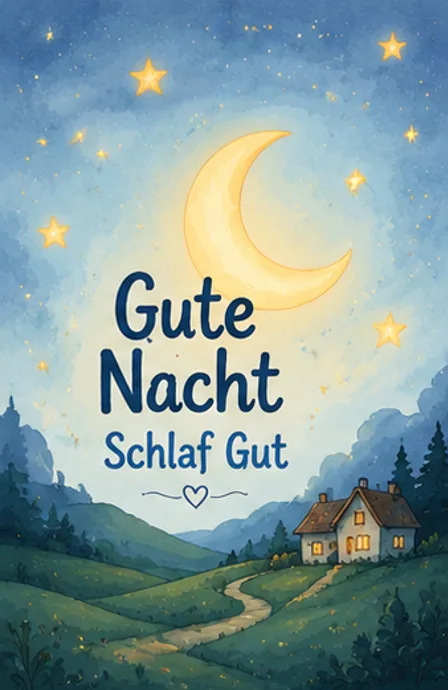 Schlaf Gut Bilder mit Haus und Mondsichel