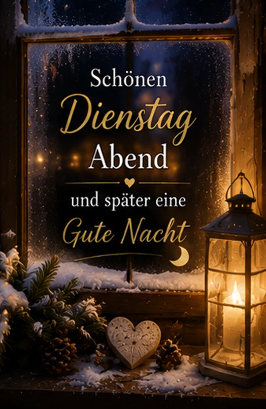 Schönen Dienstag Abend & Gute Nacht Grüße am verschneiten Fenster